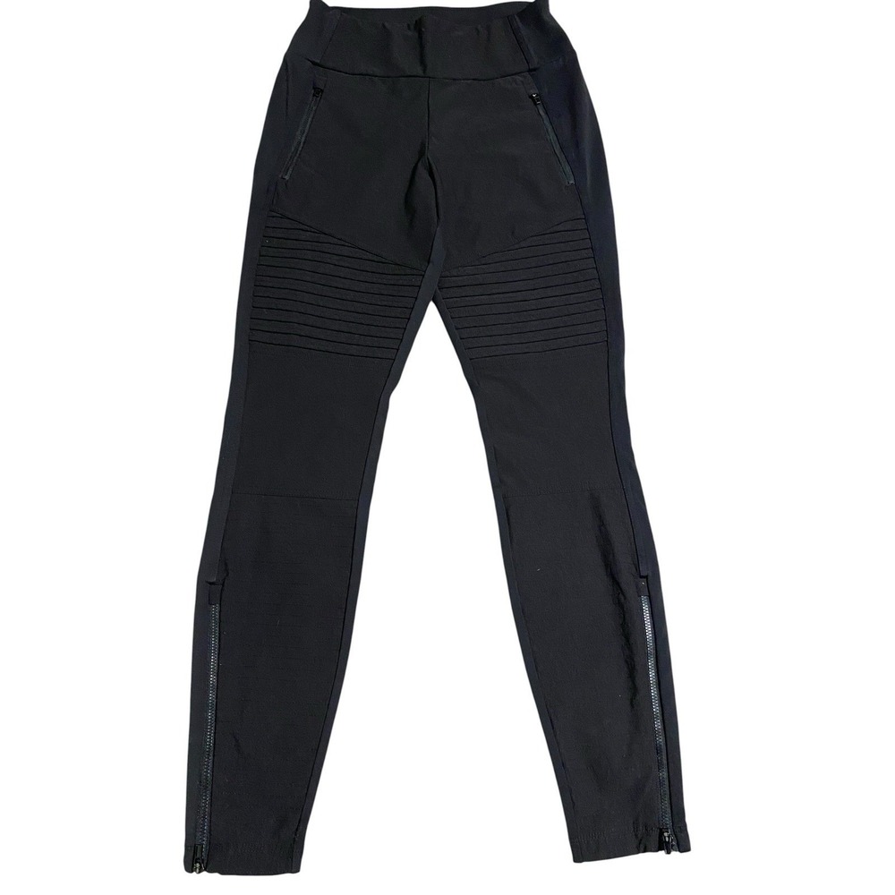 Athleta Headlands Hybrid Moto Tight Black Size 6 Moto Leggings Zip Ankle Pockets